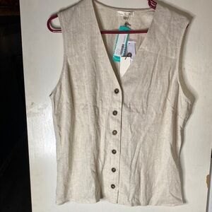 Nine Britton Cream Sleeveless Button Down Shirt